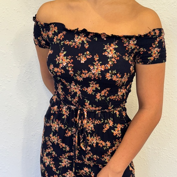 Blue Jumpsuit with Small Floral Design XS - Picture 2 of 4